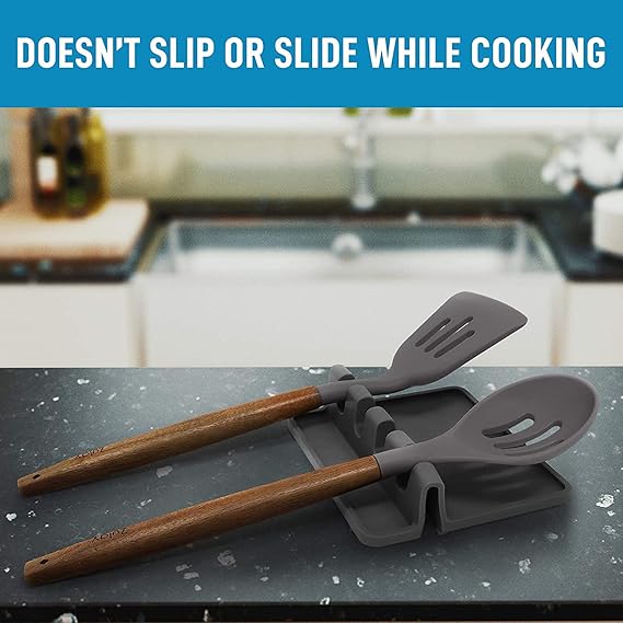 Zollyss 1pcs Silicone Utensil Rest with Drip Pad for Multiple Utensils, Heat-Resistant, BPA-Free Spoon Rest & Spoon Holder for Stove Top, Kitchen Utensil Holder for Spoons, Ladles, Tongs & More-Multi