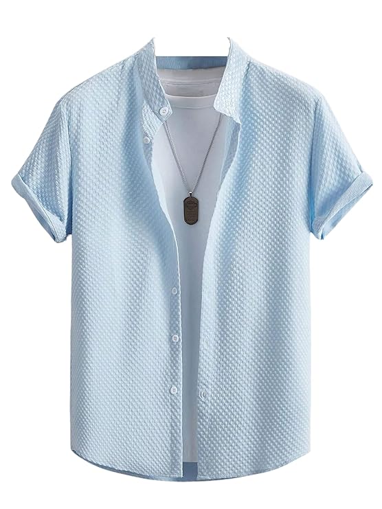 SWADESI STUFF Shirt for Men's | Men Stylish Shirt | Men Polycotton Shirt | Men's Regular Fit | Solid Color Casual Shirt | Chinese Collar Half Sleeve Shirt