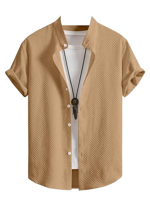 SWADESI STUFF Shirt for Men's | Men Stylish Shirt | Men Polycotton Shirt | Men's Regular Fit | Solid Color Casual Shirt | Chinese Collar Half Sleeve Shirt