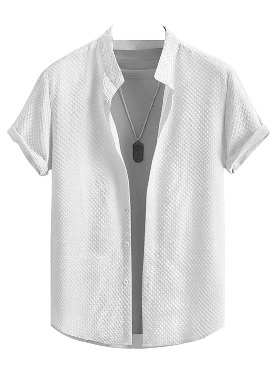 SWADESI STUFF Shirt for Men's | Men Stylish Shirt | Men Polycotton Shirt | Men's Regular Fit | Solid Color Casual Shirt | Chinese Collar Half Sleeve Shirt