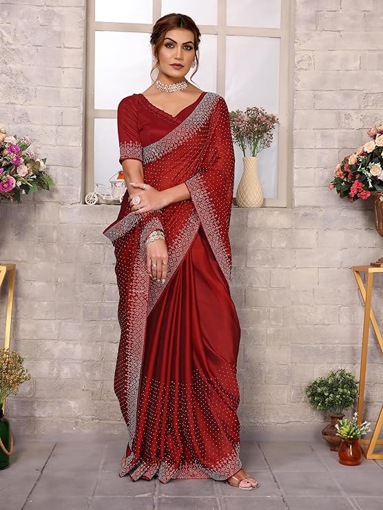 Yashika Women's latest Chiffon Saree With Lace and Blouse Material