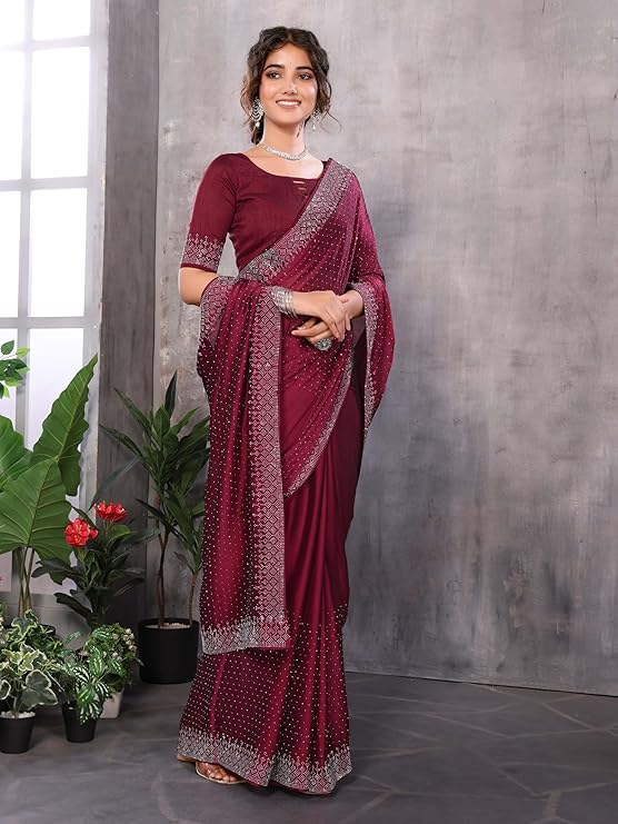 Yashika Women's latest Chiffon Saree With Lace and Blouse Material
