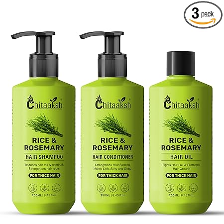 Chitaaksh Rice & Rosemary Combo Of Hair Oil 250 Ml | Shampoo-250ML | Conditioner-250ML |Hair Growth Kit For All Hair Types (Pack Of 3)