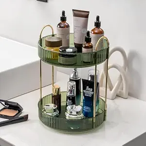 Zollyss 360° Rotating Makeup Organizer, Bathroom Make Up Spinning Holder Rack, Cosmetics Storage Vanity Shelf Countertop, Fits Cosmetics, Perfume, Skincare, Lipsticks (2 Tier, Vintage Green)
