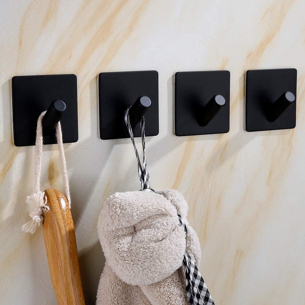 Zollyss 4 Pcs Towel Hooks Wall Hooks for Hanging Stainless Steel Waterproof with Strong Adhesive Tapes – 3M Hooks for Bathroom Bedroom Kitchen Closet Cabinet