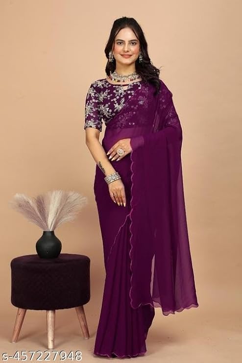 SWADESI STUFF Georgette Saree with Embroidered Blouse, 5.5 Metres, Black