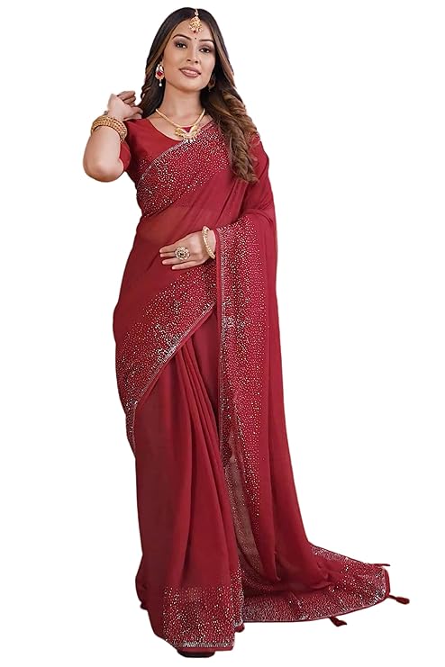 Georgette Saree with Hot Fix Embellishments,