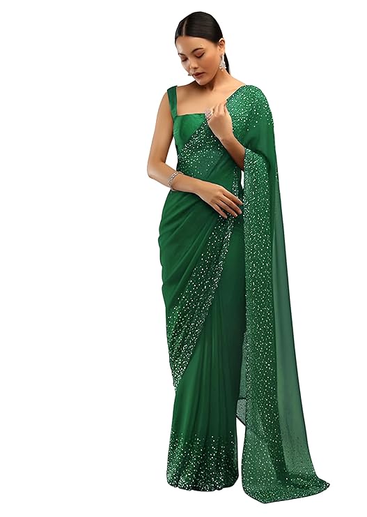 Georgette Saree with Hot Fix Embellishments,