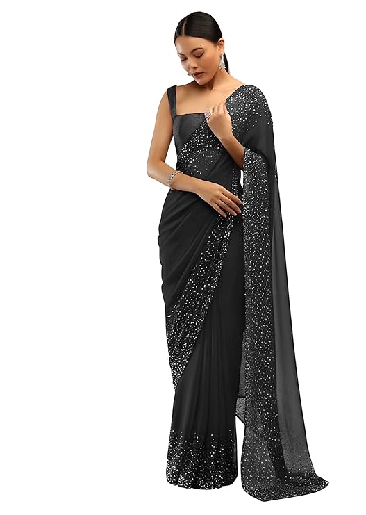 Georgette Saree with Hot Fix Embellishments,