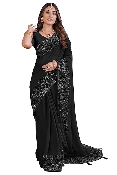 Georgette Saree with Hot Fix Embellishments,