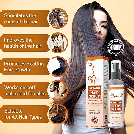 Hair Serum For Frizzy Hair With Keratin, Argan Oil & jojoba, For Dry & Frizzy Hair | Provides Shine, Smoothness & Damage Protection,2X Smoother Hair And Long Lasting Frizz Control 50 ML