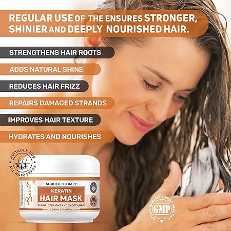 Bavri Keratin Hair Mask For Intense Damaged Repair And Shine,Hydration & Smoothening Hair | Salon Like Hair Spa At Your Home For Frizzy & Dry & Damaged Hair 200 GM