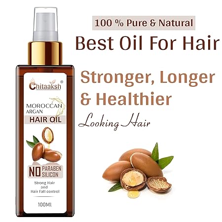 Chitaaksh Argan Hair Oil With Argan, Jojoba, Rosemary & Castor Oil To Strengthen Dull & Dry Hair | Helps Control Hair Fall & Promotes Hair Growth | Paraben & Sulphate Free | Vegan 100 Ml