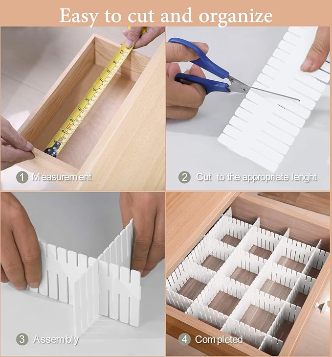 NYALKARAN Adjustable Drawer Divider Set for Home and Office Organization. Customizable, Interlocking Design for Clutter-Free Storage in Drawers and cabinets (Cut at Will) (6)