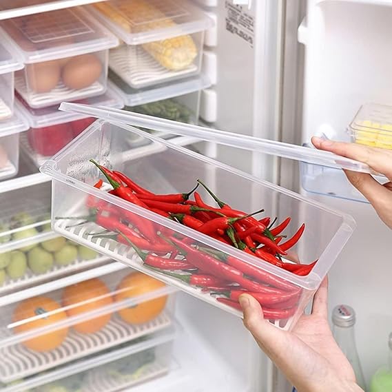 LOTERO Fridge Storage Containers (Pack of 6), Fridge Organiser Storage Boxes with Removable Drain Plate and Secure Lids System, Fridge Organizer for Keep Fresh Vegetables, Fruits and More 1500 ML