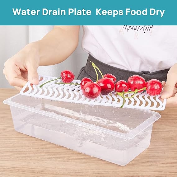 LOTERO Fridge Storage Containers (Pack of 6), Fridge Organiser Storage Boxes with Removable Drain Plate and Secure Lids System, Fridge Organizer for Keep Fresh Vegetables, Fruits and More 1500 ML