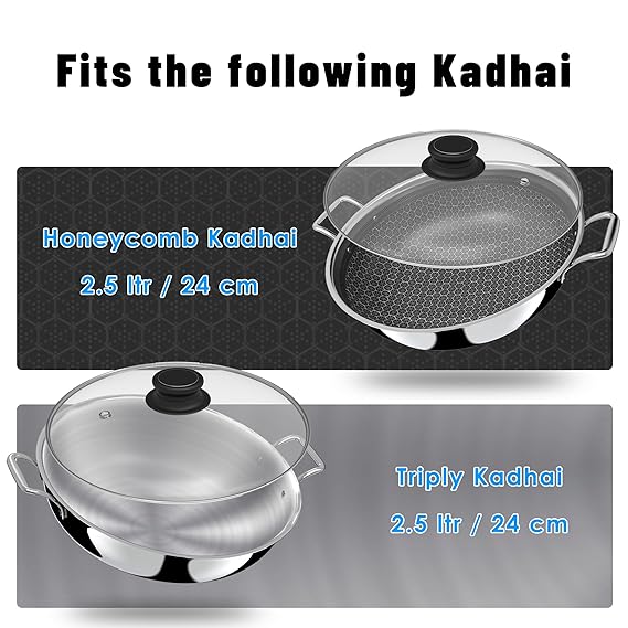 Esspy G-Type Glass lid, Toughened glass Lid with Stainless Steel Rim, Pan Lid, Transparent Long Lasting Glass Lid, Glass Lid for Cookware, Backlite knob (24 CM)
