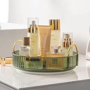 Topinon 360° Rotating Makeup Organizer, Bathroom Make Up Spinning Holder Rack, Large Capacity Cosmetics Storage Vanity Shelf Countertop, Fits Cosmetics, Perfume, Skincare, Lipsticks (1 Tier, Amber)