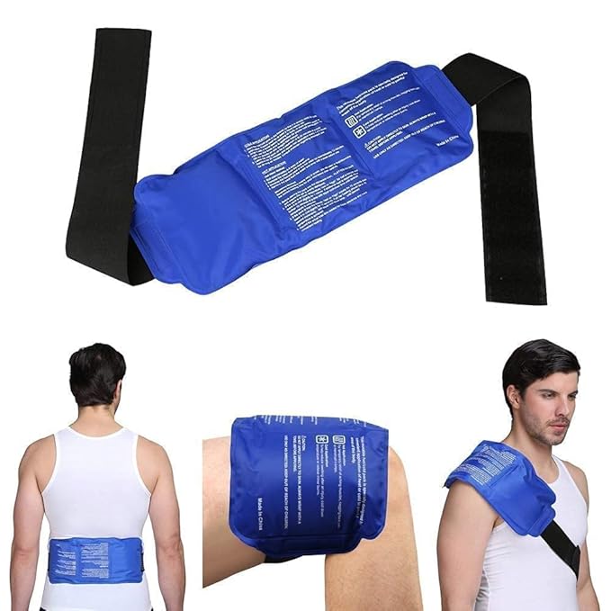 Topinon Reusable Hot and Cold Ice Pack for Pain Relief Gel Bag for Shoulder Ankle Knee with Adjustable Strap - Blue