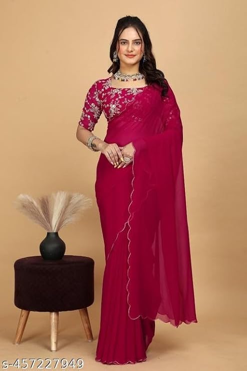 SWADESI STUFF Georgette Saree with Embroidered Blouse, 5.5 Metres, Black