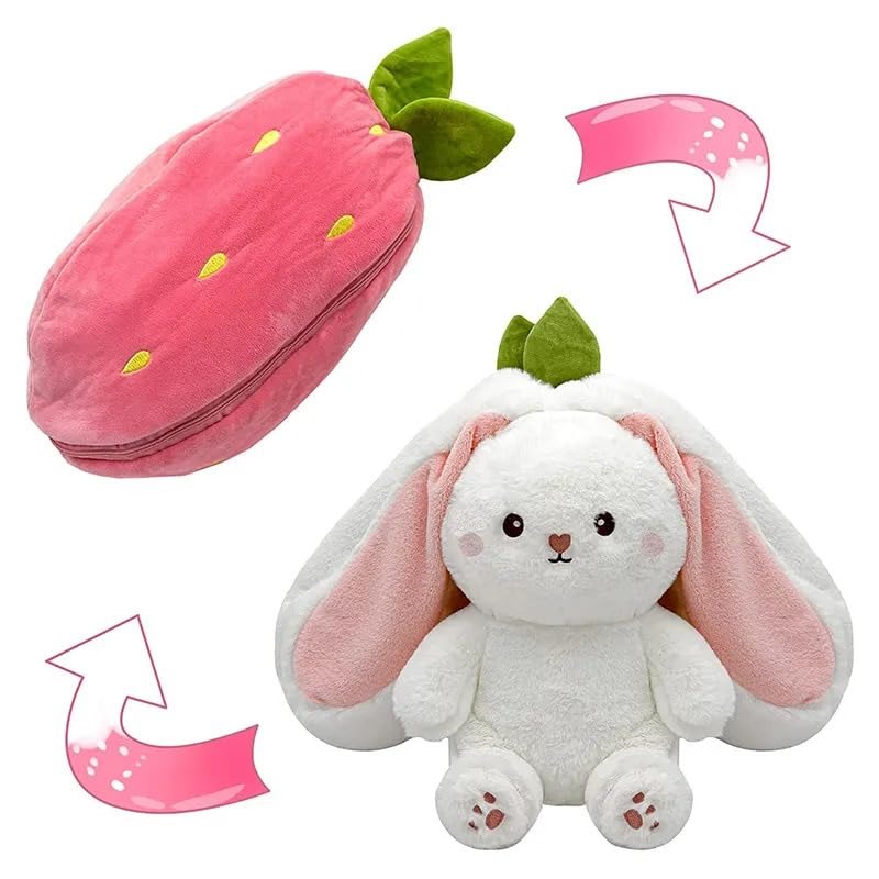 ADORA Strawberry Bunny Reversible Plush Toy – Fluffy Rabbit Soft Toy for Girls & Kids – Cute Kawaii Bunny Plushie – Cursed Bunny Mood Plush – Perfect Bunny Gift for Kids & Plush Toy Collectors