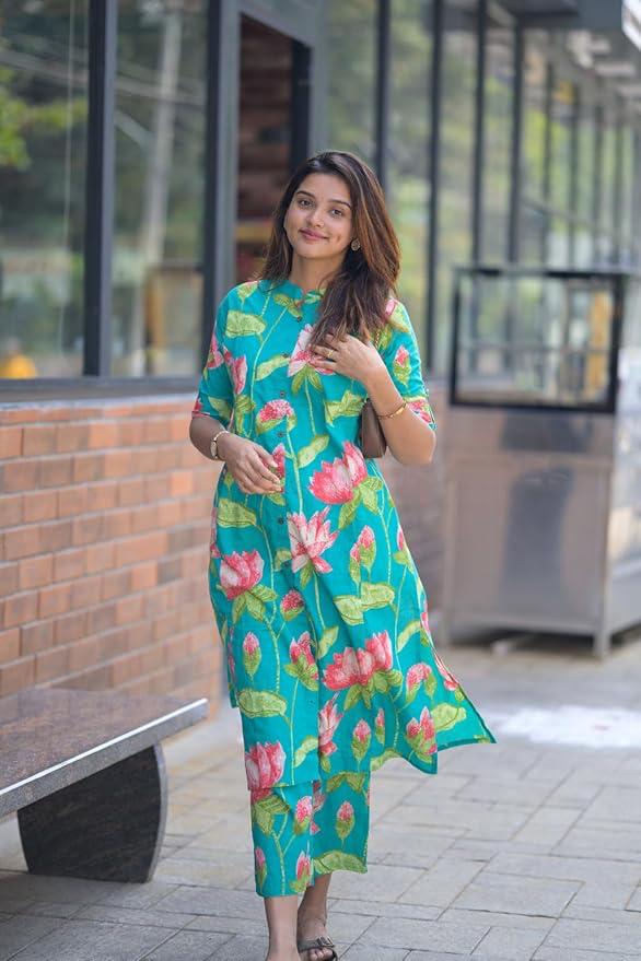ANNI DESIGNER Women's Rayon Viscose Straight Printed Kurta with Pant