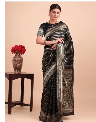 Woven, Embellished Kanjivaram Art Silk, Pure Silk Saree  (Black)