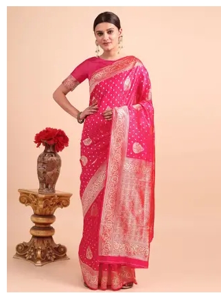 Woven, Embellished Kanjivaram Art Silk, Pure Silk Saree  (Pink)