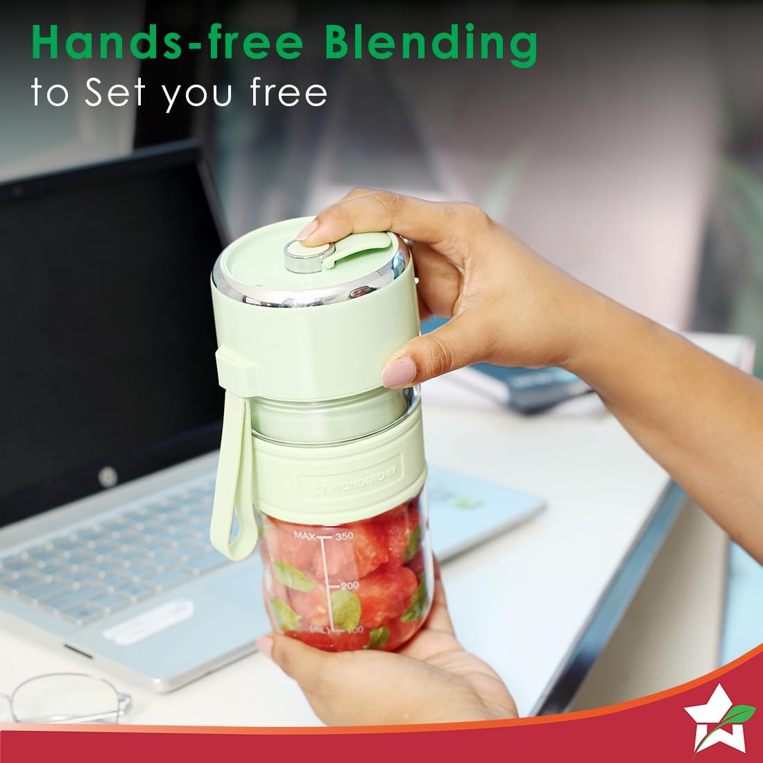 Wonderchef Nutri-cup Zip Portable Blender | 350ml | Blend & Sip with Flip Top Sipper Lid | For Smoothies, Juices, Shakes, Coffee | 2000 mAh Battery | 20 Blending Cycles in One Charge | Type C Charging