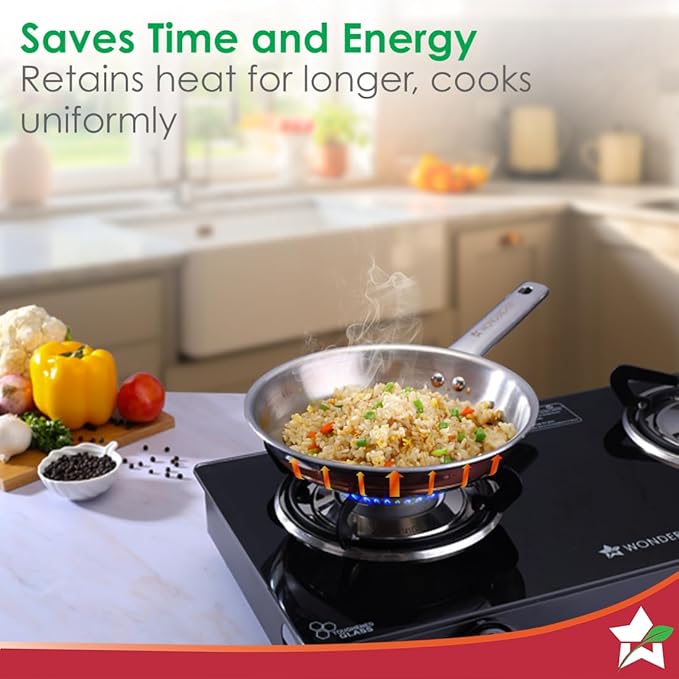 Wonderchef Stella Triply Stainless Steel Fry Pan | 24 cm, 1.7 litres | Compatible with Gas Stove, Induction, Ceramic Cooktop | Non-Toxic | Uniform Heating | Heavy-Duty Handle | 10-Year Warranty