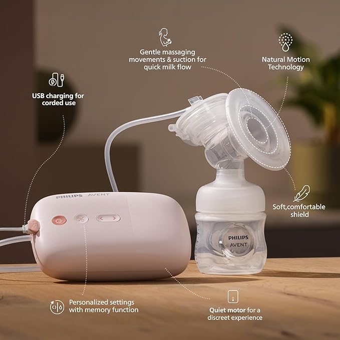 Philips Avent Electric Breast Pump | No.1 Brand Recommended by Moms Worldwide | Natural Motion Technology | One Size Fits all | 3X Faster Expression | 8 + 16 Expression and Stimulation settings | Corded | Quiet Motor | SCF395/11