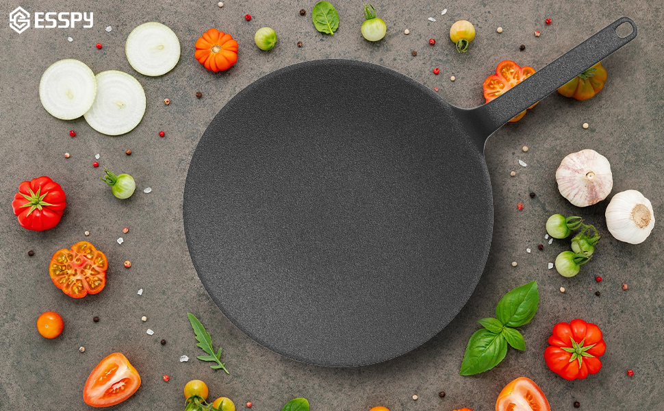 Esspy 26cm/10inch Pre-Seasoned Cast Iron Roti, Chapati Tawa, Dosa Tawa with Handle, Dosa Kallu, Iron Tawa Pan, Cast Iron Cookware