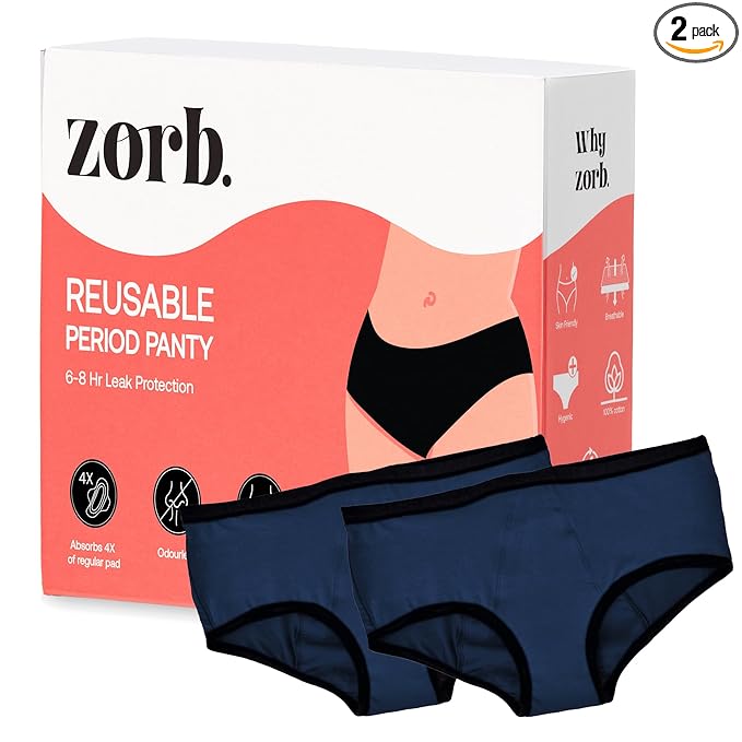 Zorb. Cotton Blend Reusable Period Panty For Women | Comfortable Period Panties For Women Leak Proof | Absorbs Heavy Flow 4X Of Sanitary Pad Blue, Large (Po2)