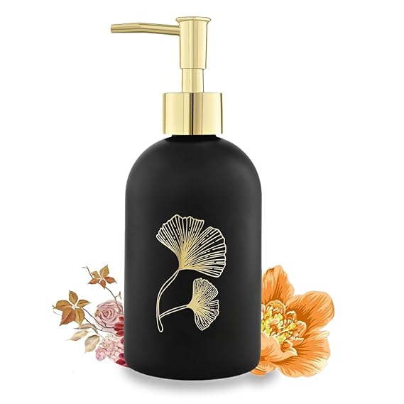 Tiener Glass Durable Marble Finish Liquid Handwash Soap Dispenser with Pump for Bathroom 400 ml BLACK