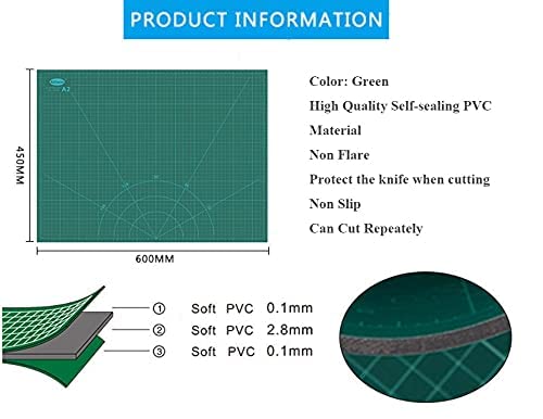 HOME BUY Rubber Professional Cutting Mat A3 Self-Healing 5 Layers Double Sided Durable Non-Slip PVC 18" X 12" Inch (Green)