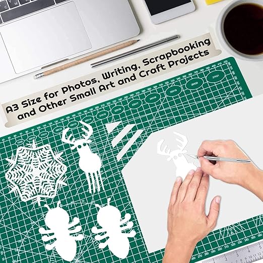HOME BUY Rubber Professional Cutting Mat A3 Self-Healing 5 Layers Double Sided Durable Non-Slip PVC 18" X 12" Inch (Green)