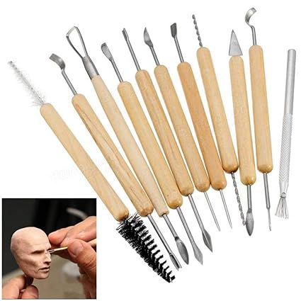 HOME BUY Ceramic 11 Pcs Wooden Handle Clay Carving Pottery Sculpting Tools for Art and Craft