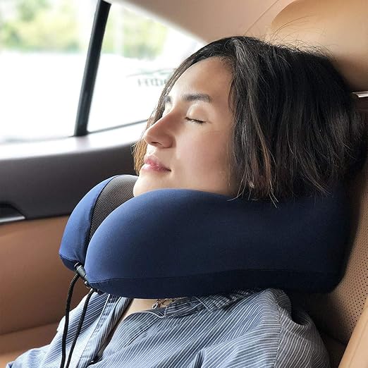 Zollyss Neck Pillow for Travel - Travel Pillow for Flights - Travelling Accessories for Train - Neck Support Pillow for Car - Neck Rest for Sleeping - Memory Foam Pillows for Men Woman (Random Color)