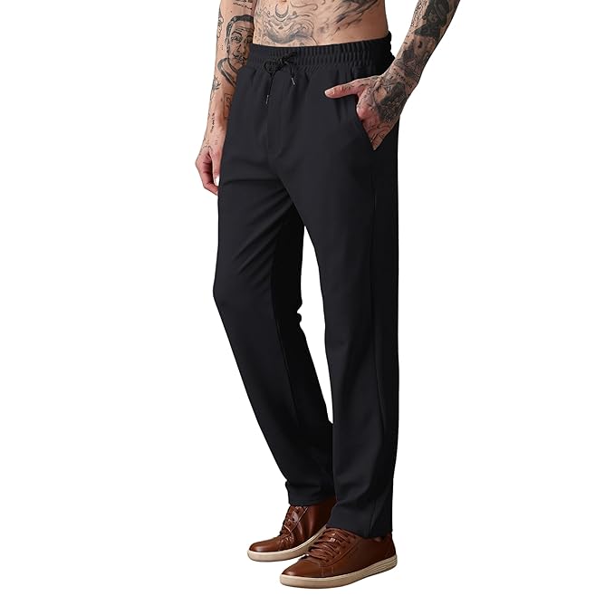 SWADESI STUFF Men Mid-Rise Straight Fit Track Pants for Men | Stretchable Gym Wear Joggers | Casual Sports Track Pant with Pockets & Drawstring