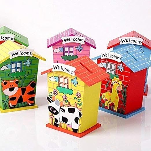 Artlicious 3 pcs Wooden Piggy Banks for Kids, Savings Challenge Box, Cashbox,Cash Vault Wooden Savings Box Coin Banks - Return Gift for Kids Birthday Age 6-10 (Pack of 3)