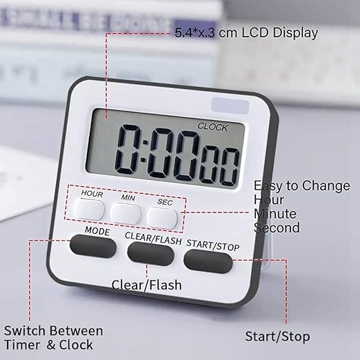 Zollyss Digital Kitchen Timer & Stopwatch, Countdown Large Digits, Loud Alarm, Magnetic Stand Round, for Cooking 