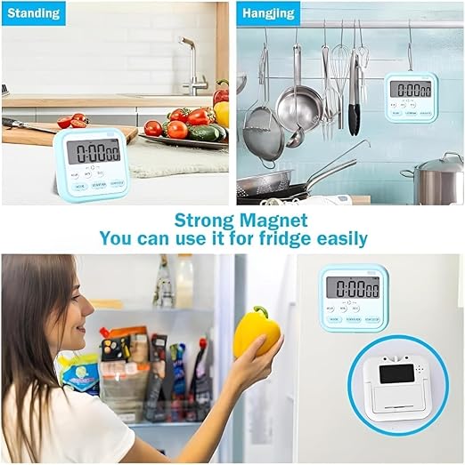 Zollyss Digital Kitchen Timer & Stopwatch, Countdown Large Digits, Loud Alarm, Magnetic Stand Round, for Cooking 