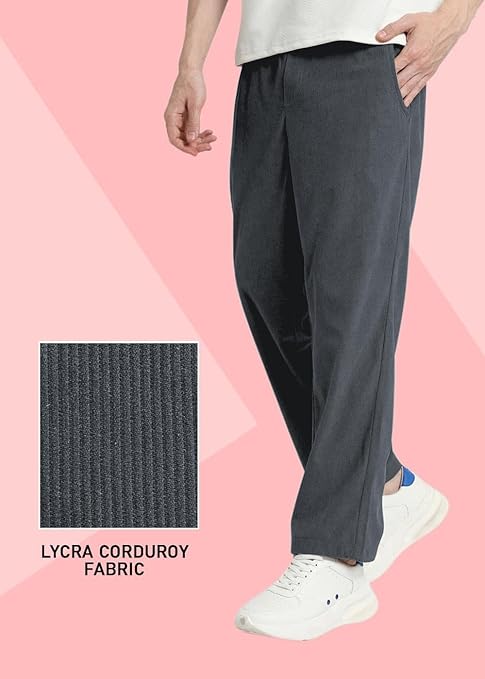 SWADESI STUFF Men's Corduroy Track Pants | Self Design, Mid-Rise Fit, Flexi Waistband - Retro-Inspired Straight Fit Lounge & Casual Wear