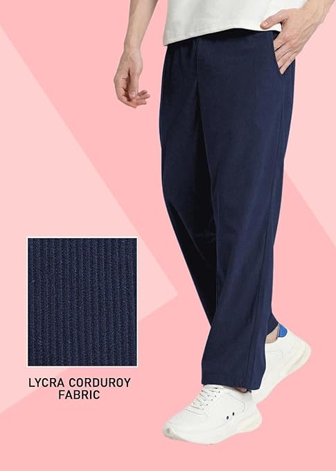 SWADESI STUFF Men's Corduroy Track Pants | Self Design, Mid-Rise Fit, Flexi Waistband - Retro-Inspired Straight Fit Lounge & Casual Wear