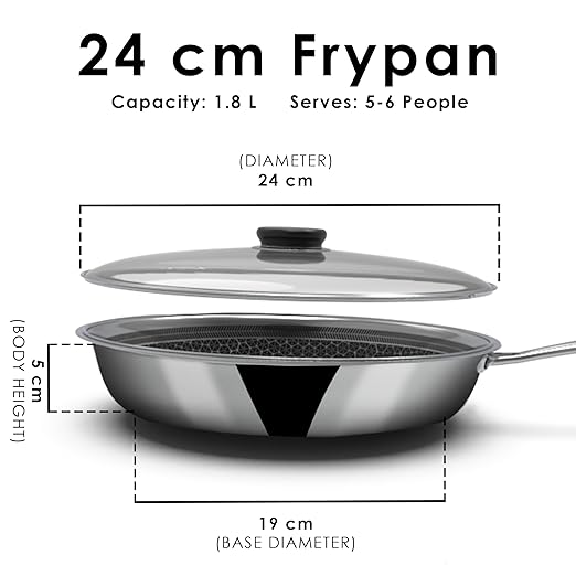Esspy 24cm Triply Stainless Steel Frying Pan with Glass Lid 