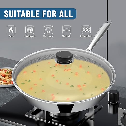 Esspy 24cm Triply Stainless Steel Frying Pan with Glass Lid 