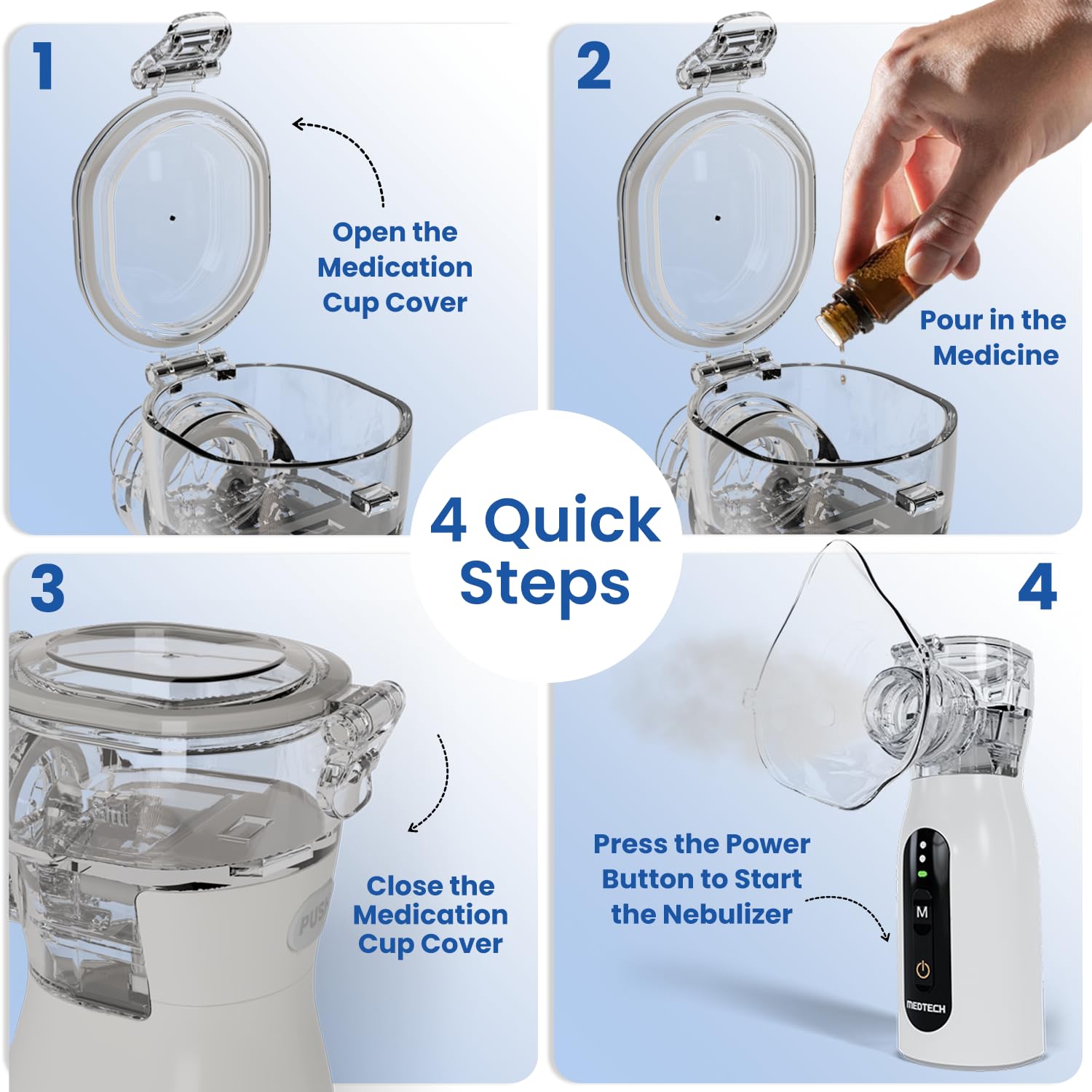 MEDTECH® Handyneb Micro-02 Premium Portable Mesh Nebulizer Machine for Adults and Kids | Silent Mist Inhaler | USB Type-C Rechargeable Nebulizer for Kids & Travel Use | Compact, Lightweight