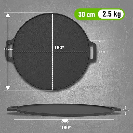 Esspy 30cm/12inch Pre-Seasoned Cast Iron Dosa Tawa | Roti/Chapati Tawa with Handle | Iron Tawa Big Size | Cast Iron Cookware | Gas and Induction Compatible | Toxin Free | 10 Years Warranty