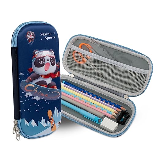 Zeinwap 3D Cover Zipper Pencil Pouch Compass with Compartments, School Supply Organizer for Students, Stationery Box, Cosmetic Zip Pouch Bag (Panda)