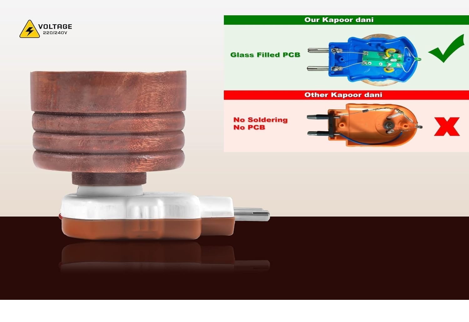 ARABEX™ Sheesam Wooden Kapur Kapoor dani Camphor Burner for Home Kapoor dani Electrical for Puja Wooden Aroma Camphor Diffucer Electric kapuram Oil Incense Stand Machine Holder for Home, Office